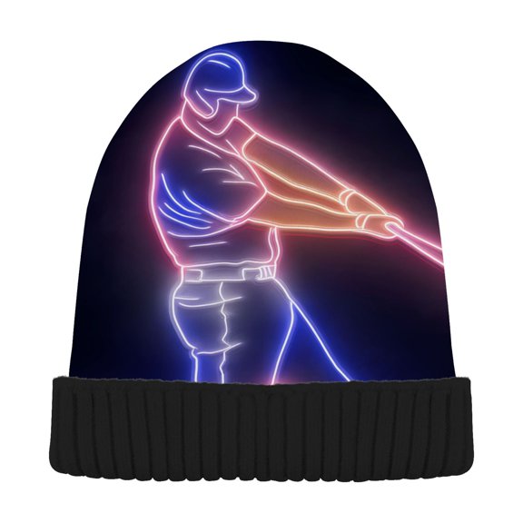 joogoo Neon Baseball Player Beanie Hats Cuffed Winter Warm Knit Thick Beanies