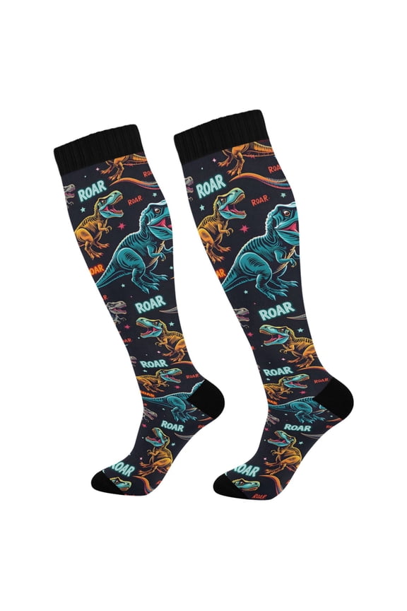 Neon Cartoon Dinosaur Socks Women Men Knee High Sock