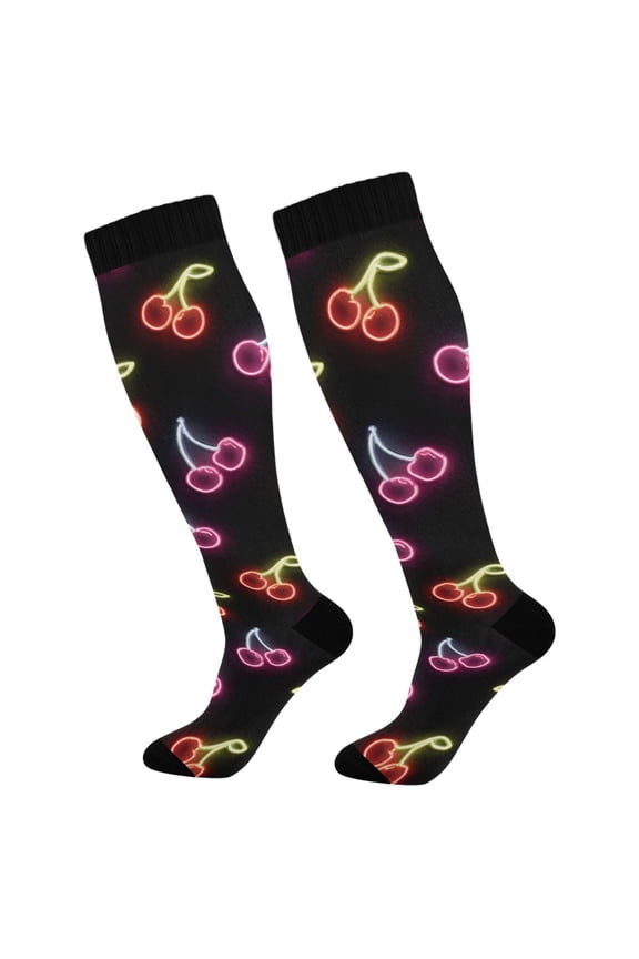 Neon Cherry Socks Women Men Knee High Sock