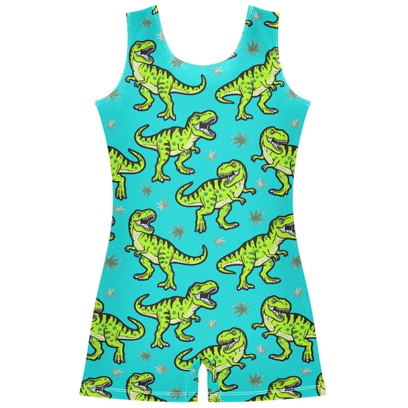 joogoo Neon Dinosaurs Pattern Girls Leotards Gymnastics Tumbling Outfit Biketard Unitard 7-8Years