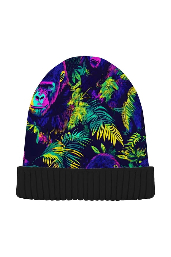 Neon Funny Gorillas Beanie Hats Cuffed Winter Warm Knit Thick Beanies