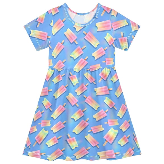 joogoo Neon Gradient Ice Cream Girls' Short Sleeve Dress Kids Dresses 7-8T