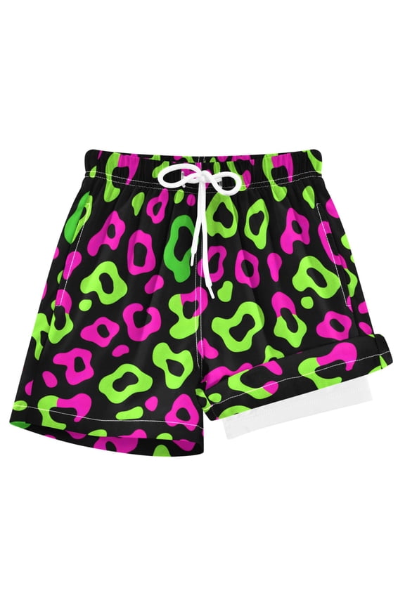 Neon Leopard Pattern Boys Swim Trunks Beach Swimsuit Shorts Boxer 9-11Y