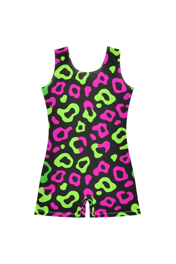 Neon Leopard Pattern Girls Leotards Gymnastics Tumbling Outfit Biketard Unitard 5-6Years