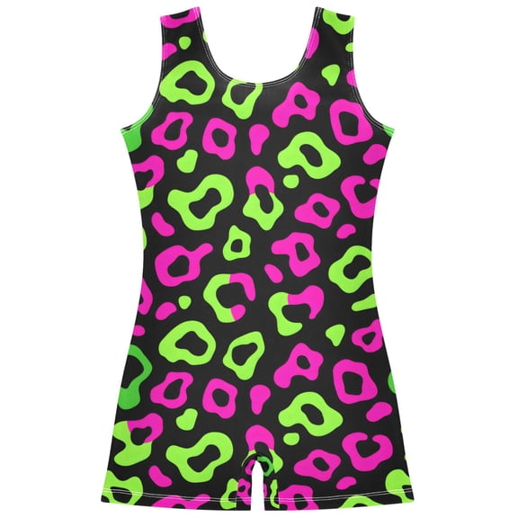 joogoo Neon Leopard Pattern Girls Leotards Gymnastics Tumbling Outfit Biketard Unitard 9-10Years