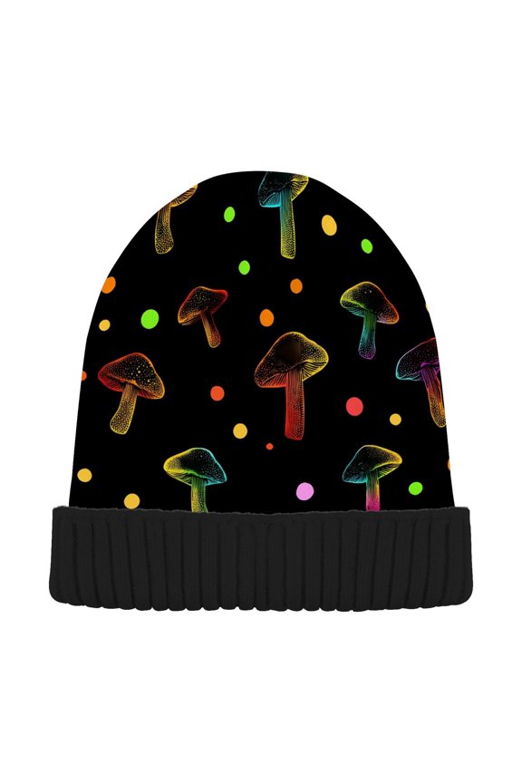 Neon Mushrooms Beanie Hats Cuffed Winter Warm Knit Thick Beanies