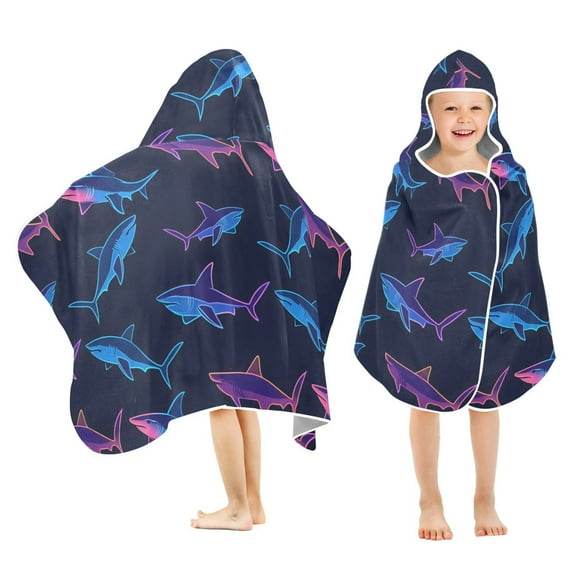joogoo Neon Sharks Swimming Kids Hooded Beach Towel Baby Bath Towel 23.5"x50"