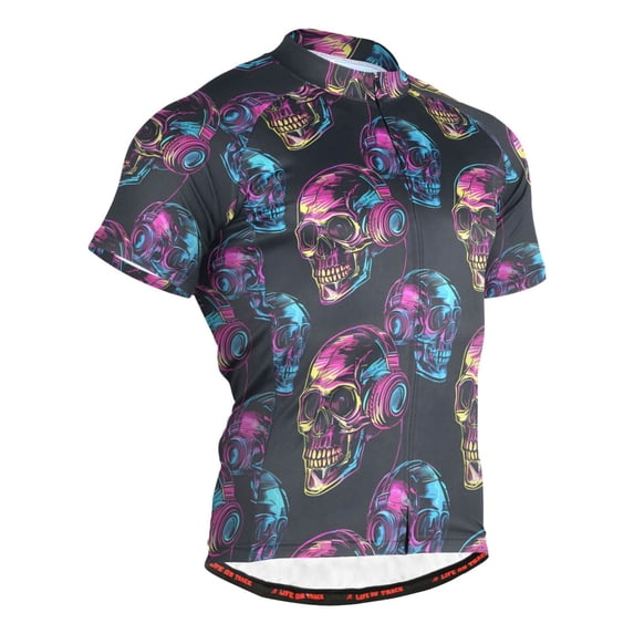 joogoo Neon Skull Listening Pattern Men's Cycling Jerseys Mountain Bike Short Sleeve Tops S