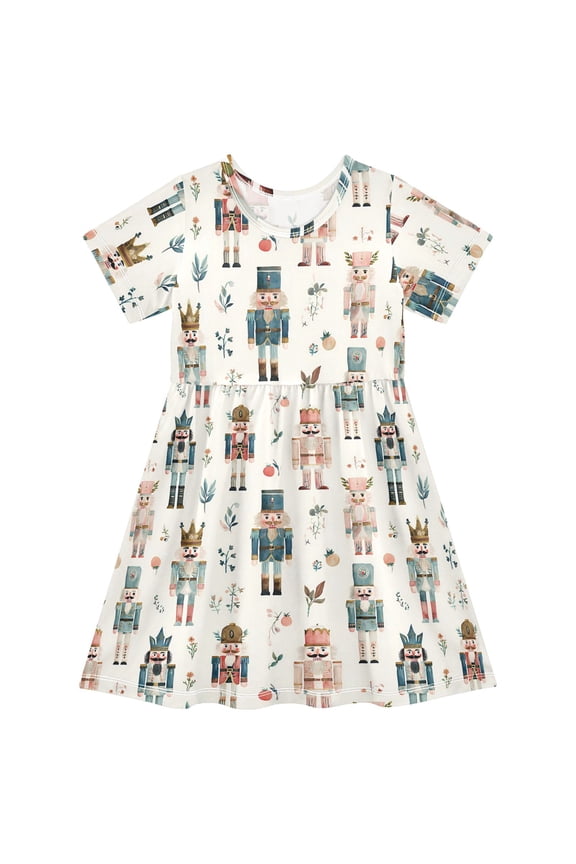 Nutcracker Soldiers Christmas Girls' Short Sleeve Dress Kids Dresses 4T