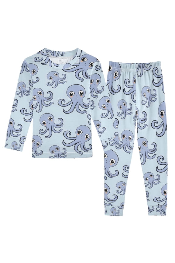 Octopus Cute 2 Piece Long Sleeve Tee and Pants Cotton Pajama Set 8Y