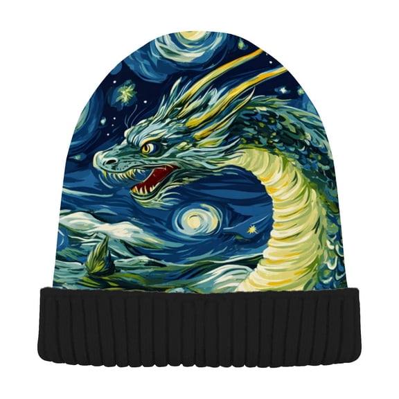joogoo Oil Paint Dragon Beanie Hats Cuffed Winter Warm Knit Thick Beanies
