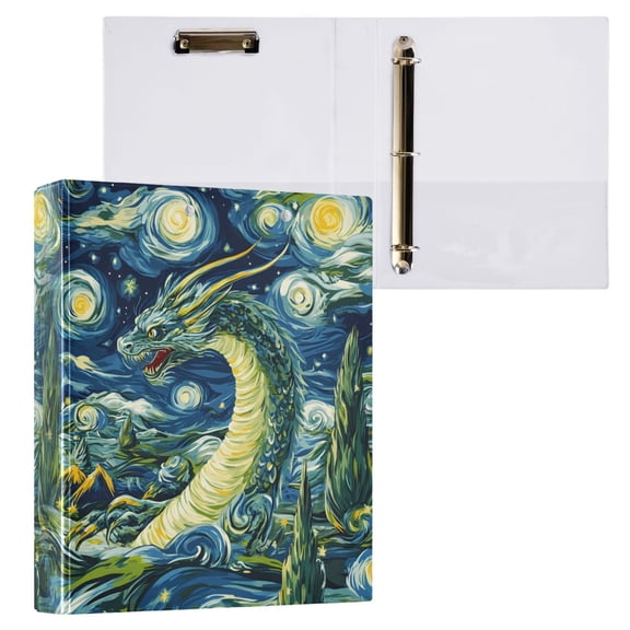 joogoo Oil Paint Dragon Hardcover 3 Ring Binder 1.5" Round Rings Interior Pockets Binders Organizer 1 Pack