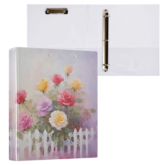 joogoo Oil Paint Roses Flower Hardcover 3 Ring Binder 1.5" Round Rings Interior Pockets Binders Organizer 1 Pack