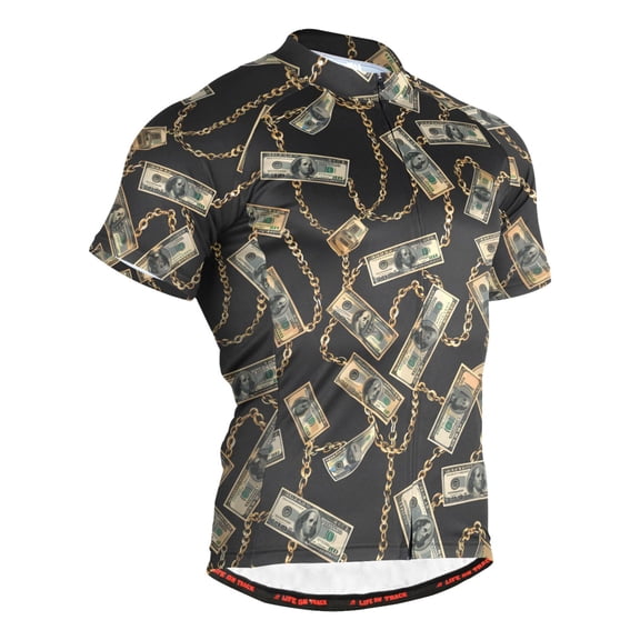 joogoo One Hundred Dollar Bills with Chain Pattern Men's Cycling Jerseys Mountain Bike Short Sleeve Tops XL