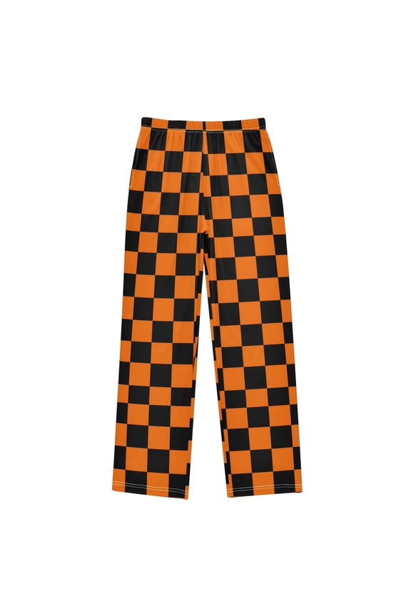 Orange Checkered Grid Pattern Pajama Pants Pj Bottoms Sleepwear Lounge L