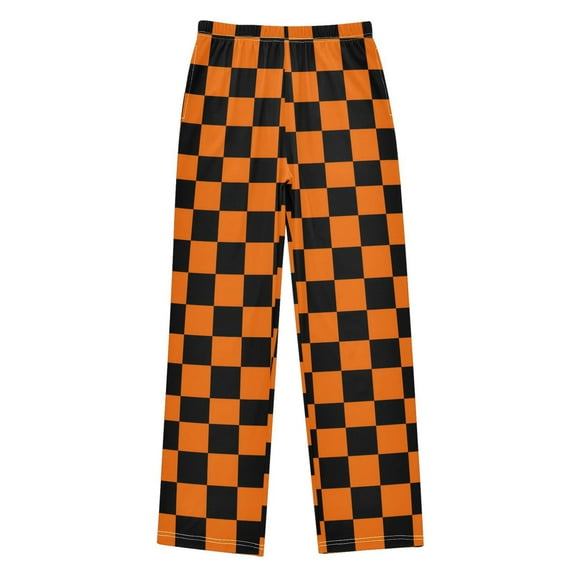 joogoo Orange Checkered Grid Pattern Pajama Pants Pj Bottoms Sleepwear Lounge XL