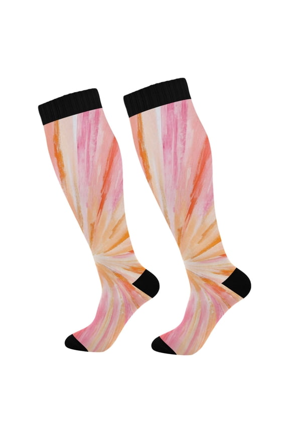 Orange Tie Dye Pattern Socks Women Men Knee High Sock