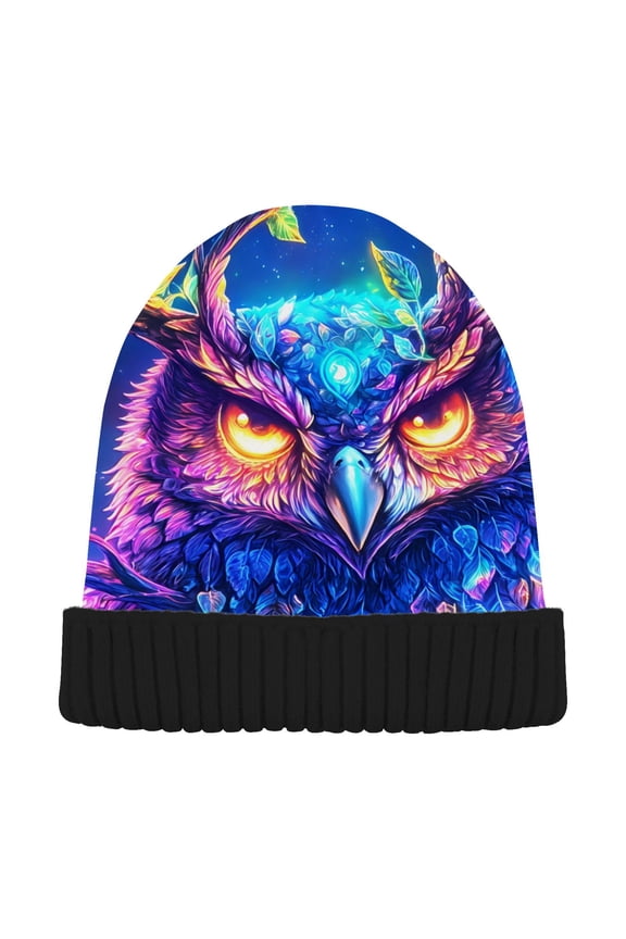 Owl Eyes at Night Beanie Hats Cuffed Winter Warm Knit Thick Beanies