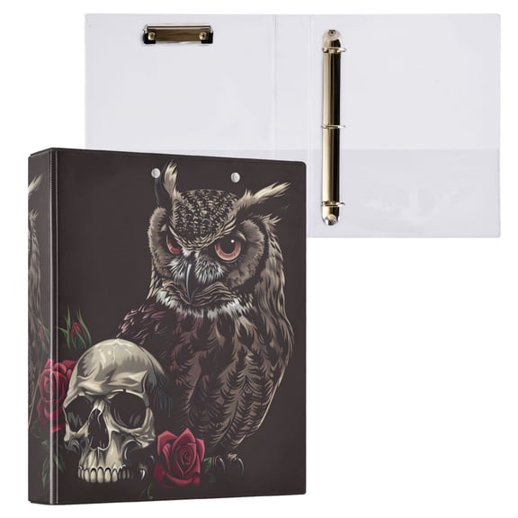 joogoo Owl Flowers Skull Hardcover 3 Ring Binder 1.5" Round Rings Interior Pockets Binders Organizer 1 Pack