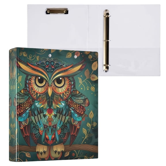joogoo Owl Print Ethnic Hardcover 3 Ring Binder 1.5" Round Rings Interior Pockets Binders Organizer 1 Pack