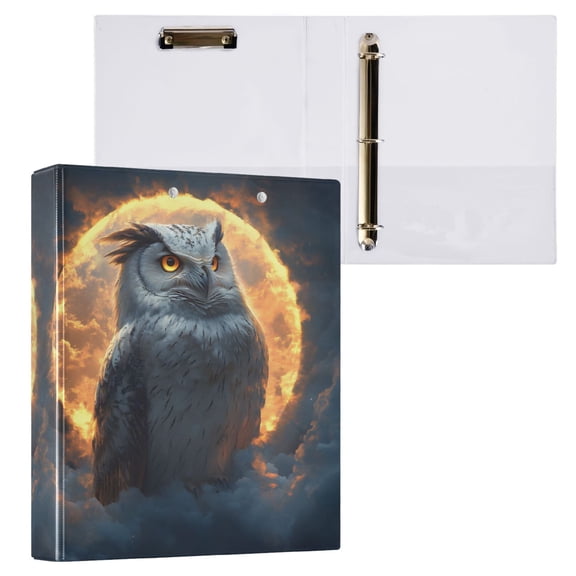 joogoo Owl and Moon Hardcover 3 Ring Binder 1.5" Round Rings Interior Pockets Binders Organizer 1 Pack