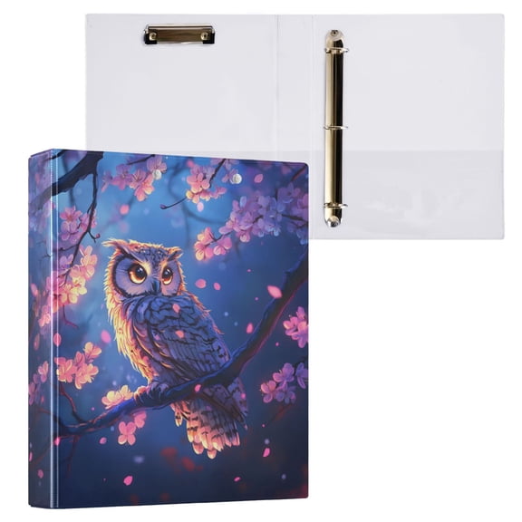 joogoo Owl at Night Hardcover 3 Ring Binder 1.5" Round Rings Interior Pockets Binders Organizer 1 Pack