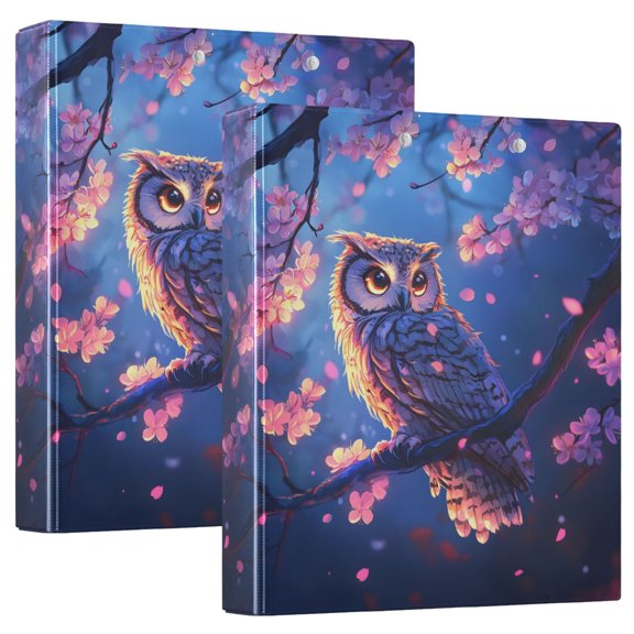joogoo Owl at Night Hardcover 3 Ring Binder 1.5" Round Rings Interior Pockets Binders Organizer 2 Pack