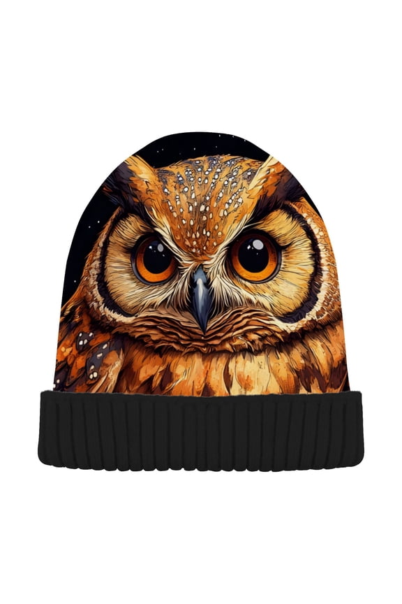 Owl in Fall Beanie Hats Men Women Cuffed Skull Cap Winter Warm Knit Thick Beanies