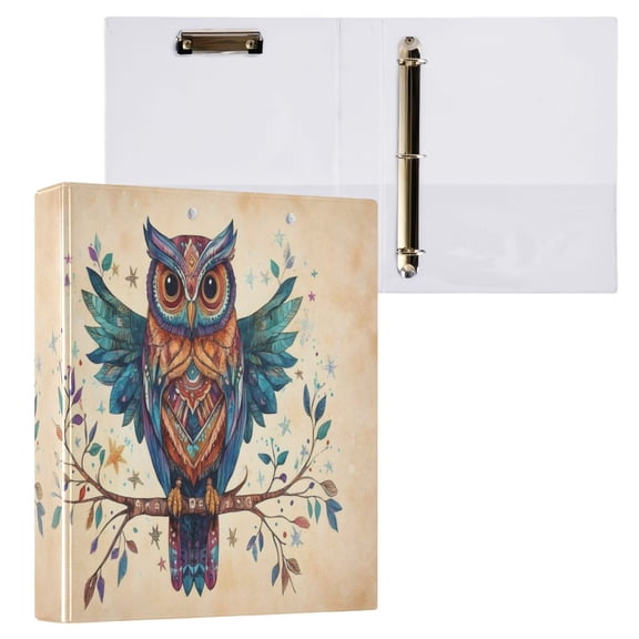 joogoo Owl on Tree Pattern Hardcover 3 Ring Binder 1.5" Round Rings Interior Pockets Binders Organizer 1 Pack