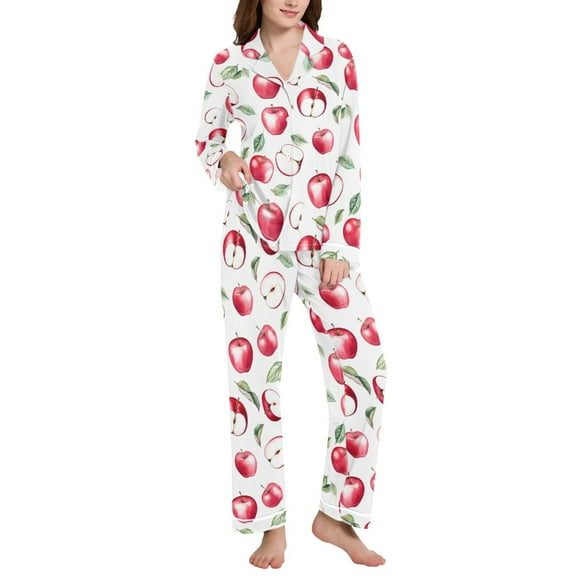 joogoo Pajamas Set for Women Apples Pattern Long Sleeve Pjs Loungewear S