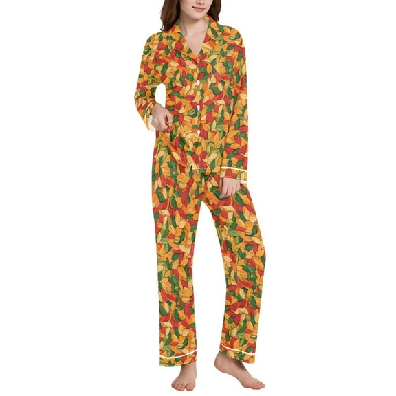 joogoo Pajamas Set for Women Autumn Fall Leaves Long Sleeve Pjs Loungewear L