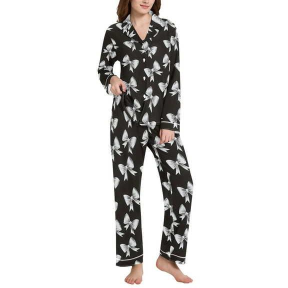 joogoo Pajamas Set for Women Bow Long Sleeve Pjs Loungewear XL