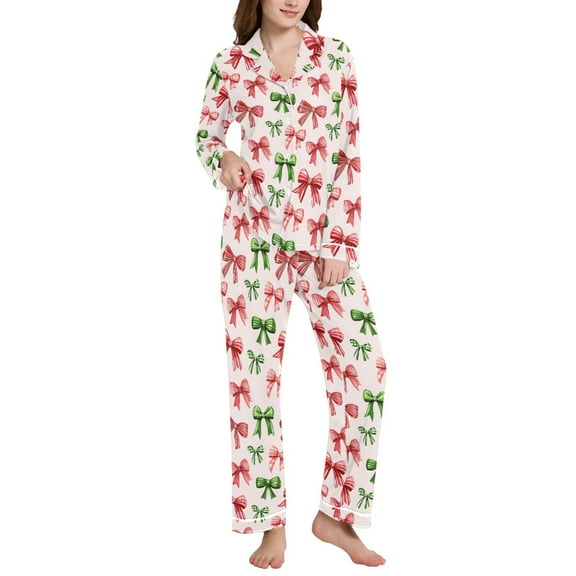 joogoo Pajamas Set for Women Bows-b2 Long Sleeve Pjs Loungewear L