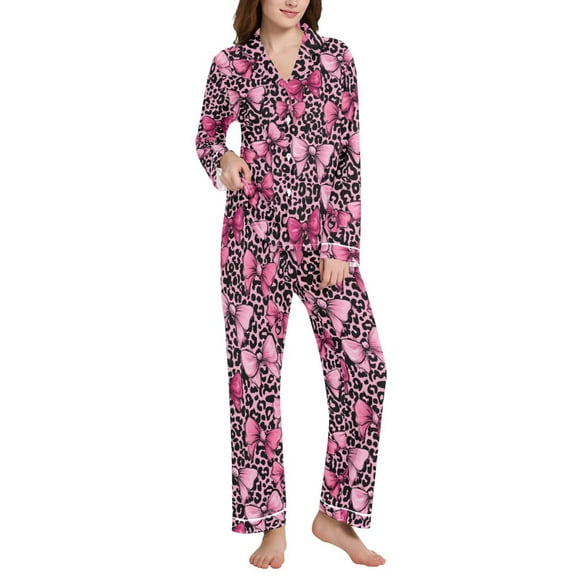 joogoo Pajamas Set for Women Bows on Leopard Long Sleeve Pjs Loungewear XL