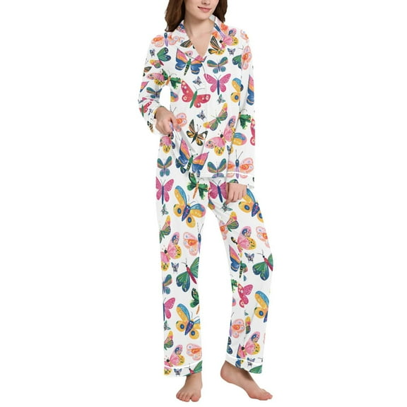 joogoo Pajamas Set for Women Butterfly Pattern Long Sleeve Pjs Loungewear L