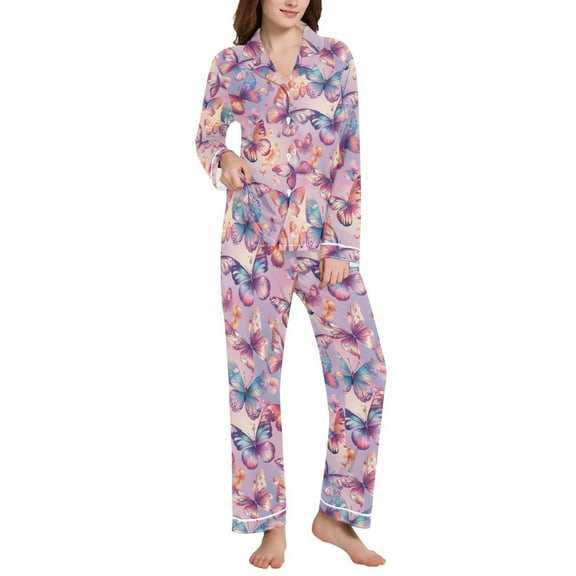 joogoo Pajamas Set for Women Butterfly with Gradient Long Sleeve Pjs Loungewear L