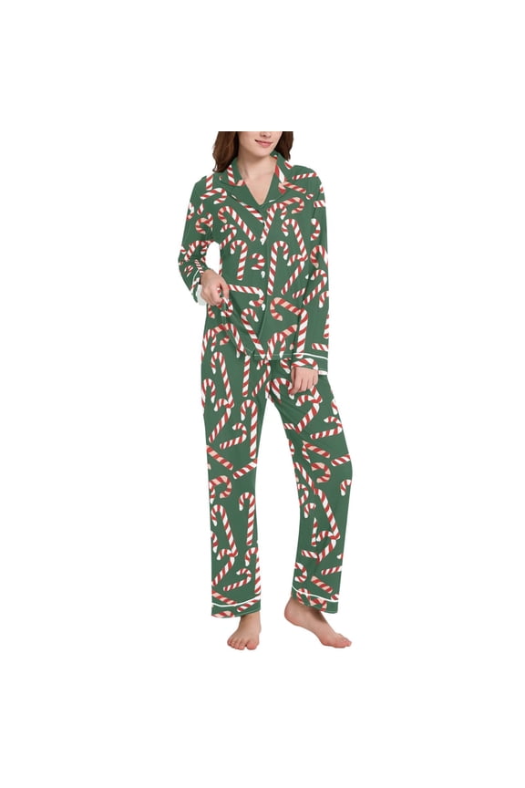 Pajamas Set for Women Candy Canes Long Sleeve Pjs Loungewear XXL