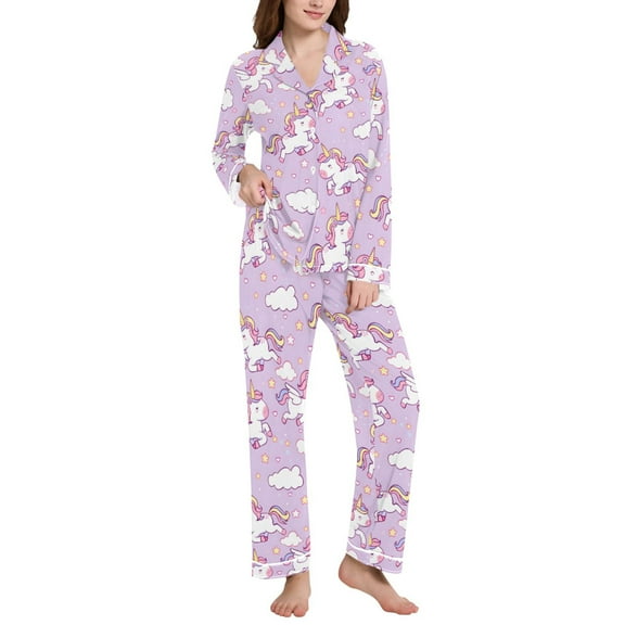 joogoo Pajamas Set for Women Cartoon Cute Unicorn Long Sleeve Pjs Loungewear XL