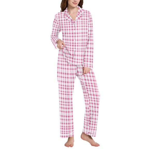 joogoo Pajamas Set for Women Checkered Grid-c5 Long Sleeve Pjs Loungewear S