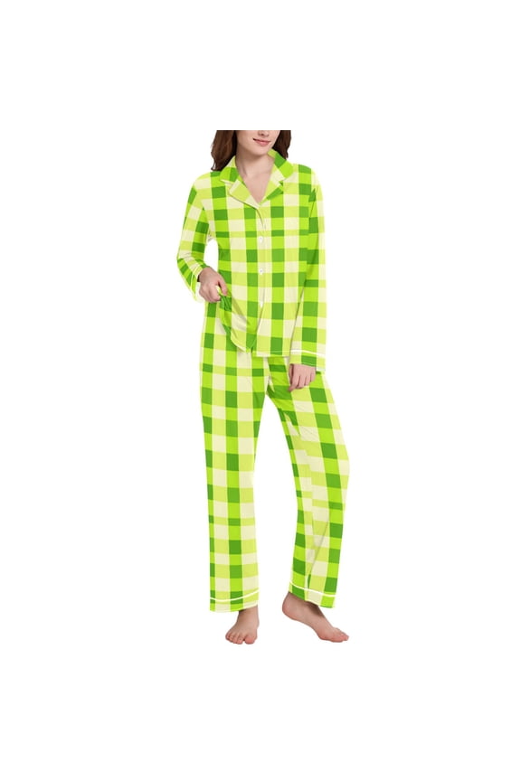 Pajamas Set for Women Checkered Grid-t1 Long Sleeve Pjs Loungewear XXL