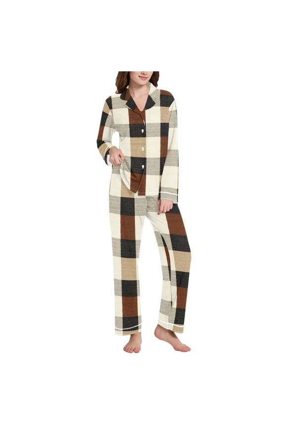 Pajamas Set for Women Checkered Long Sleeve Pjs Loungewear XL