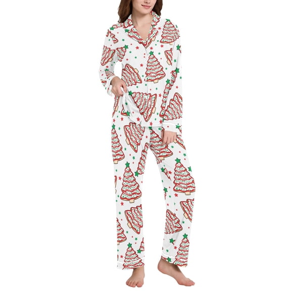joogoo Pajamas Set for Women Christmas Tree Cakes Long Sleeve Pjs Loungewear L