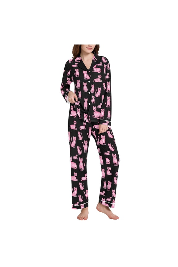 Pajamas Set for Women Cool Cats Bones Long Sleeve Pjs Loungewear L