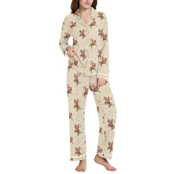 joogoo Pajamas Set for Women Cowboys Riding Long Sleeve Pjs Loungewear L