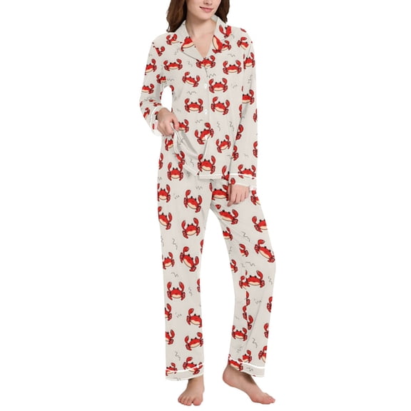 joogoo Pajamas Set for Women Crabs Cartoon Long Sleeve Pjs Loungewear L