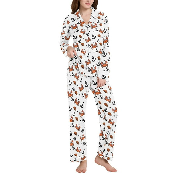 joogoo Pajamas Set for Women Crabs Seashells Anchors Long Sleeve Pjs Loungewear S
