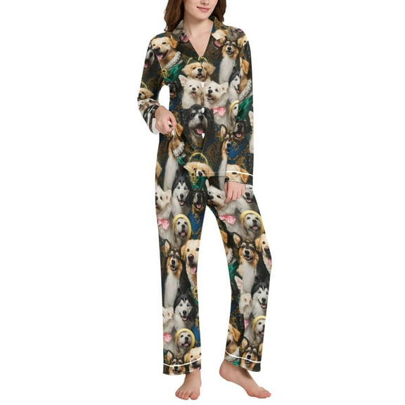 joogoo Pajamas Set for Women Cute Dog Cartoon Long Sleeve Pjs Loungewear L