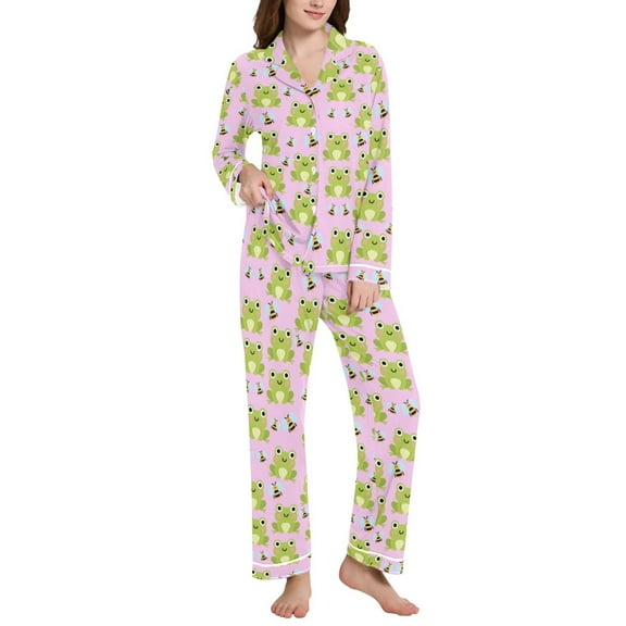 joogoo Pajamas Set for Women Cute Frogs Bees Long Sleeve Pjs Loungewear S