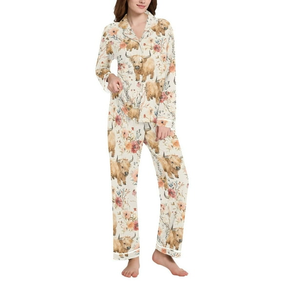joogoo Pajamas Set for Women Cute Highland Cows Long Sleeve Pjs Loungewear XL