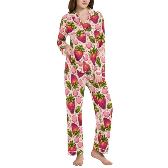 joogoo Pajamas Set for Women Cute Strawberry Long Sleeve Pjs Loungewear L